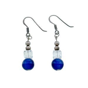 Estate Sterling Silver 925 4.2cm Blue Bead Dangle Earrings